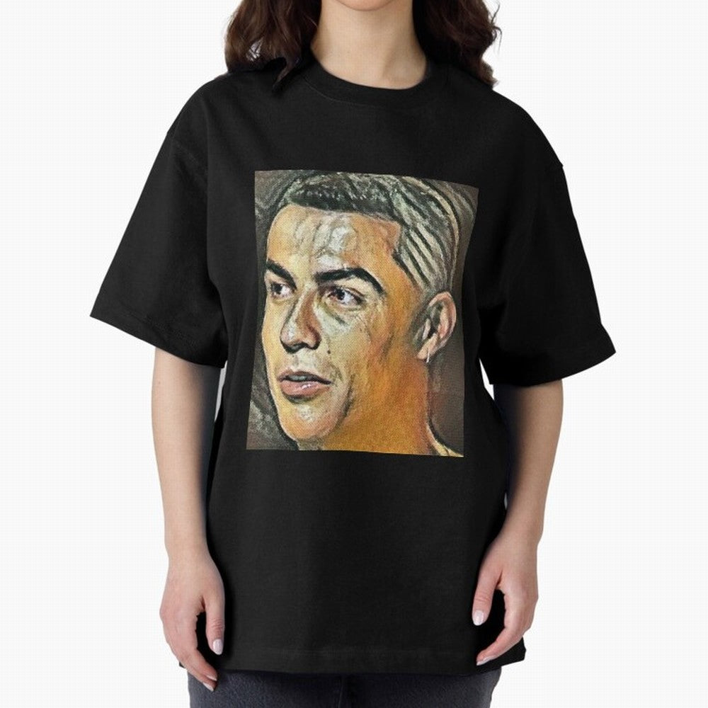 Cristiano Ronaldo Oversized T-Shirt Celebrate National Team Dreams in Global Football Passion for FIFA World Cup 2026 Group Stage, Capturing CR7, Brazil, Vintage Soccer Flavor, Modern Football Stars, National Flags and Final Night Emotion; Built