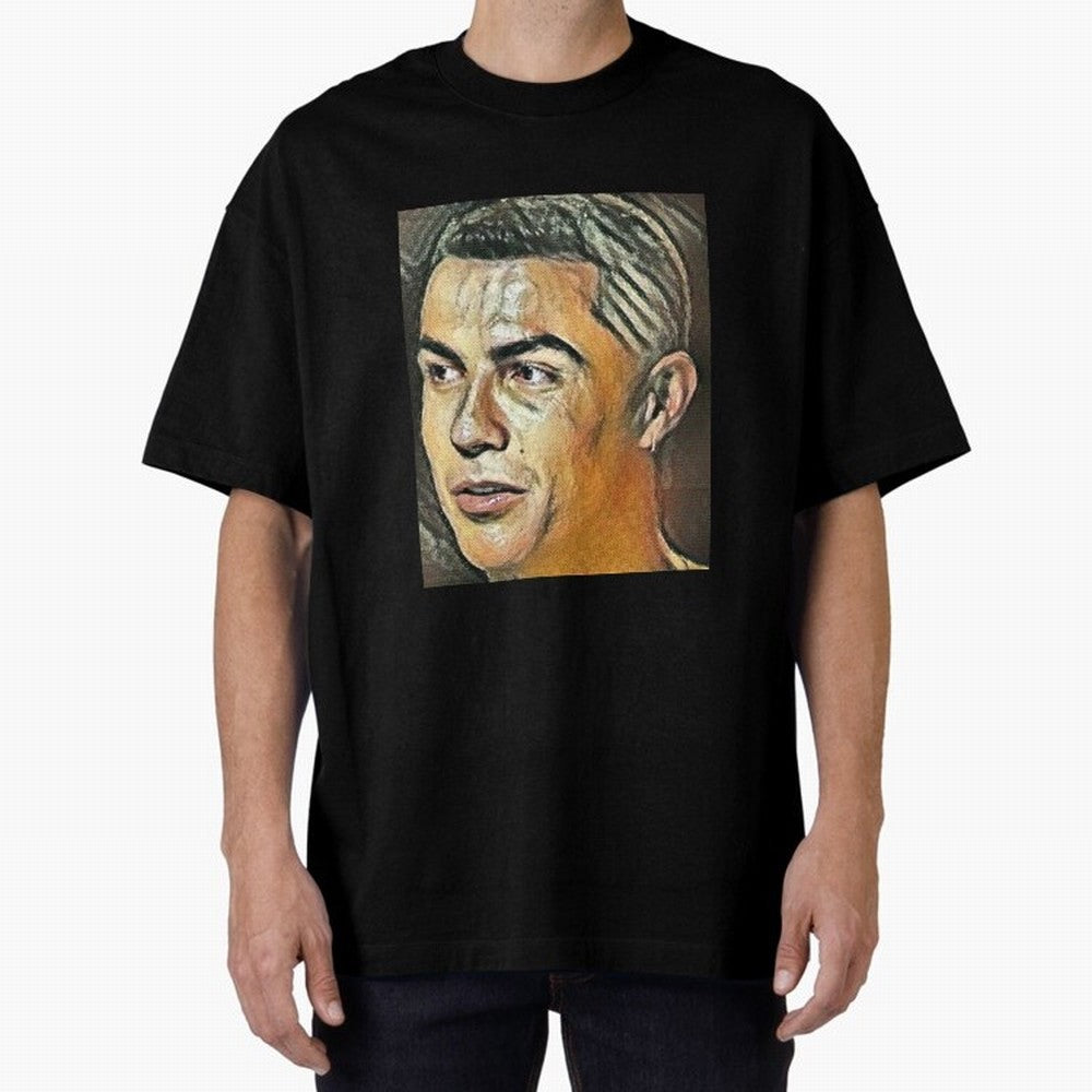 Cristiano Ronaldo Oversized T-Shirt Celebrate National Team Dreams in Global Football Passion for FIFA World Cup 2026 Group Stage, Capturing CR7, Brazil, Vintage Soccer Flavor, Modern Football Stars, National Flags and Final Night Emotion; Built