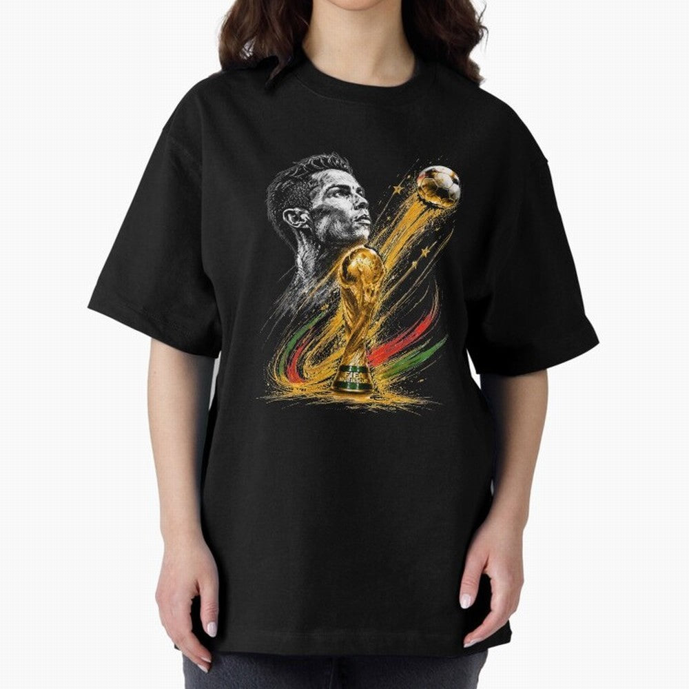 Ronaldo with World Cup Oversized T-Shirt Relive Legendary Nights from FIFA World Cup 2026 USA Canada Mexico Spirit, Driven by Argentina and Brazil, Messi and Cristiano Ronaldo, Champion Mindset, Group Stage Buzz, Knockout Tension and Passionate Fan