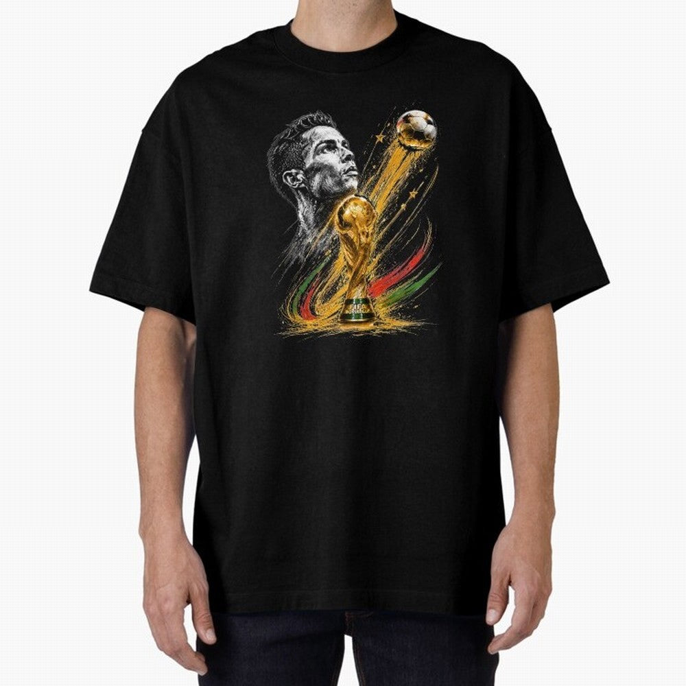 Ronaldo with World Cup Oversized T-Shirt Relive Legendary Nights from FIFA World Cup 2026 USA Canada Mexico Spirit, Driven by Argentina and Brazil, Messi and Cristiano Ronaldo, Champion Mindset, Group Stage Buzz, Knockout Tension and Passionate Fan