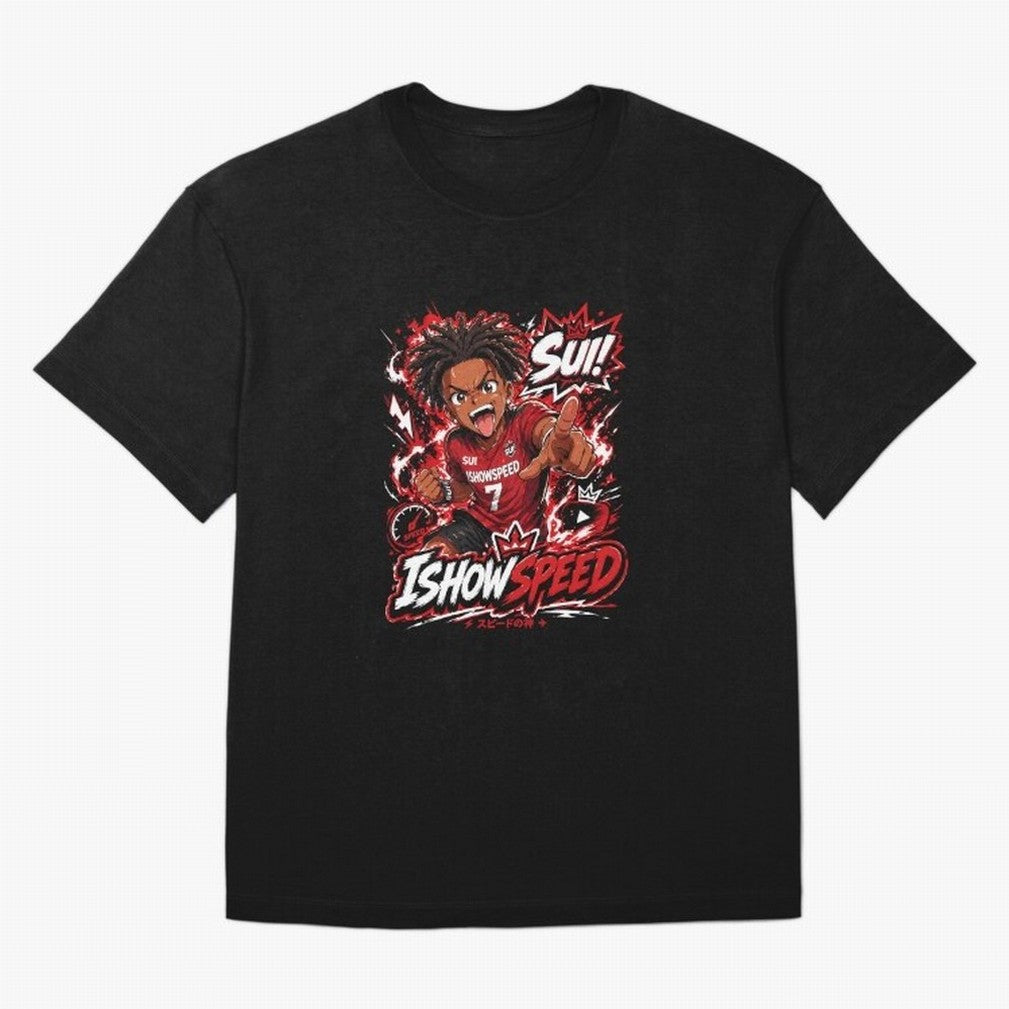 I Show Speed SUI Anime poster | Hype art Red Black Streewear Oversized T-Shirt Step into FIFA World Cup 2026 USA Canada Mexico for Fans of Messi and Argentina, Bringing Championship Spirit, Famous Goals, Roaring Crowds and International Football