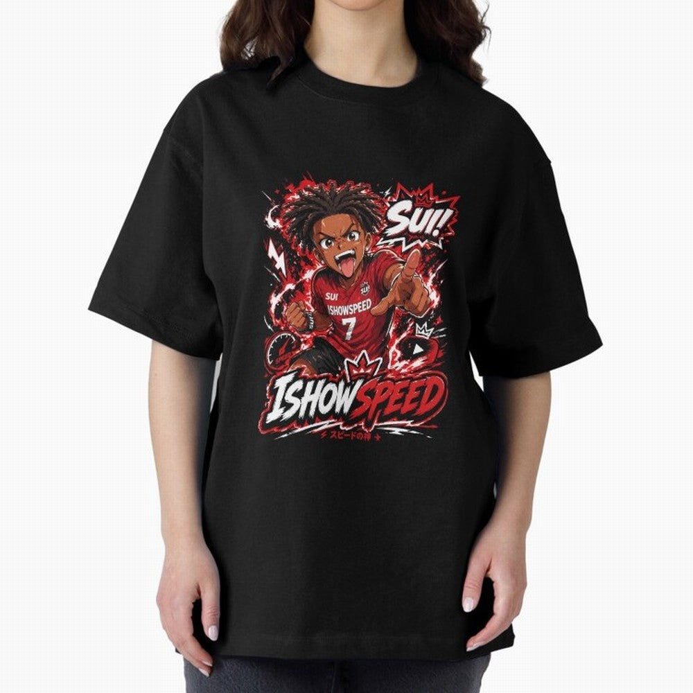 I Show Speed SUI Anime poster | Hype art Red Black Streewear Oversized T-Shirt Step into FIFA World Cup 2026 USA Canada Mexico for Fans of Messi and Argentina, Bringing Championship Spirit, Famous Goals, Roaring Crowds and International Football