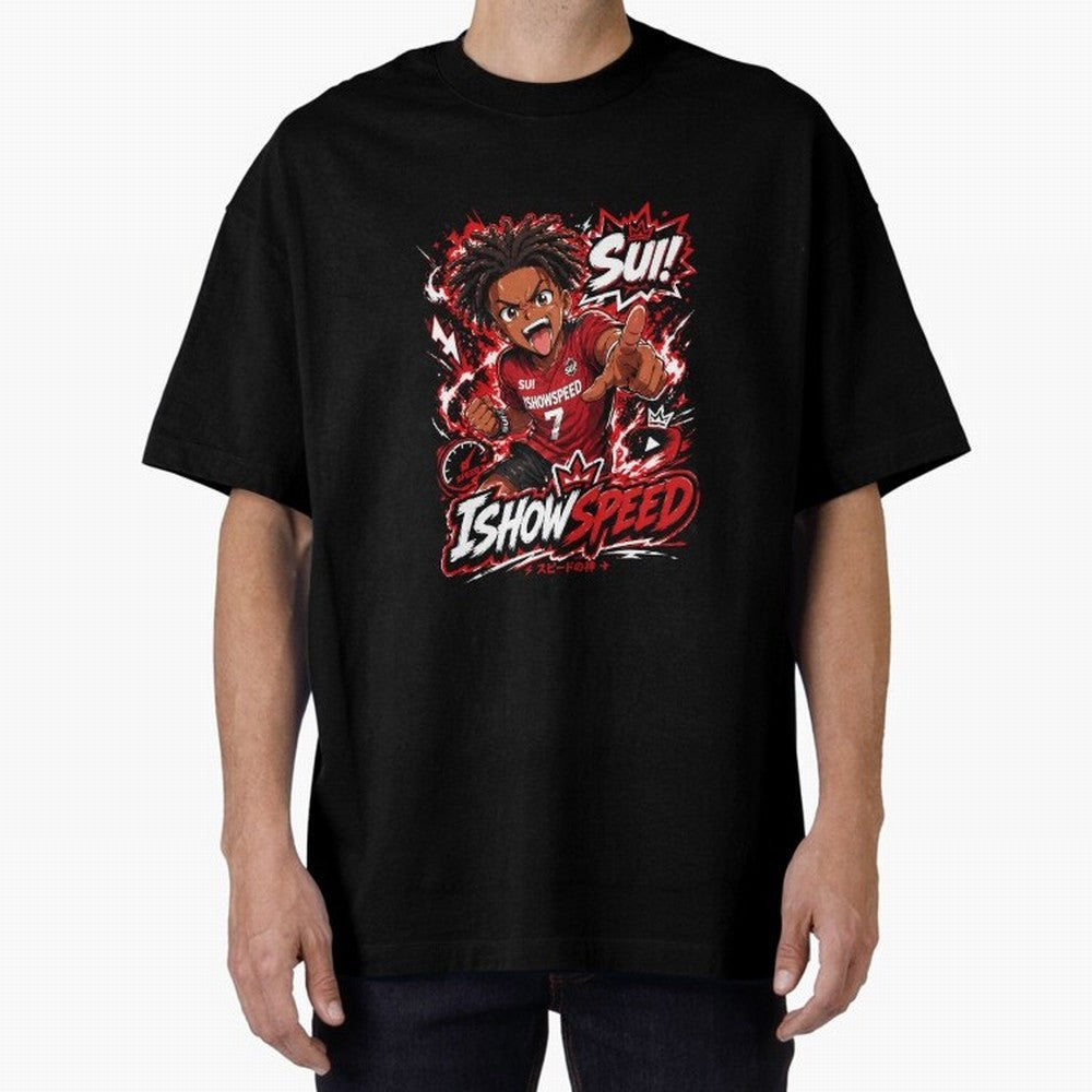 I Show Speed SUI Anime poster | Hype art Red Black Streewear Oversized T-Shirt Step into FIFA World Cup 2026 USA Canada Mexico for Fans of Messi and Argentina, Bringing Championship Spirit, Famous Goals, Roaring Crowds and International Football