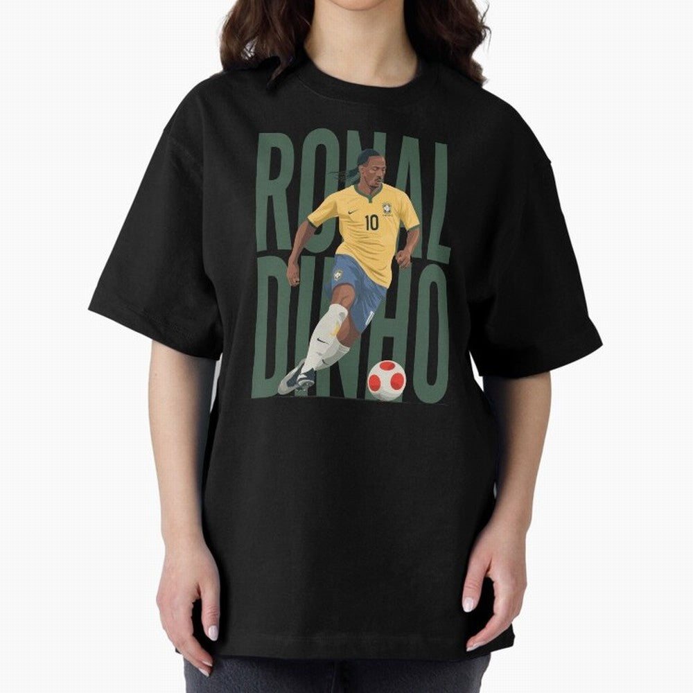 Ronaldinho Gaucho in action Minimalist Graphic Oversized T-Shirt Celebrate the Magic of the FIFA World Cup 2026 Journey through Cristiano Ronaldo Highlights, England and Germany Pride, Retro Football Energy, Iconic Rivalries, Trophy Chase Drama and