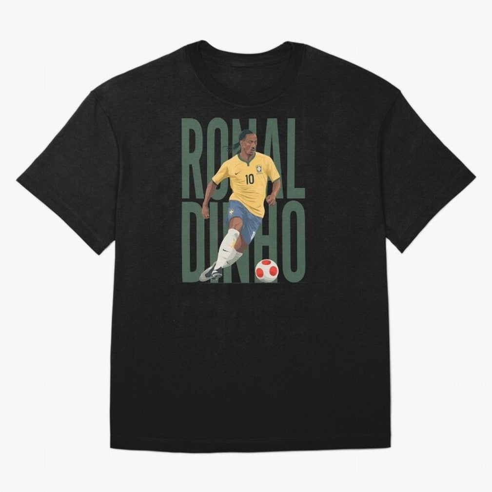 Ronaldinho Gaucho in action Minimalist Graphic Oversized T-Shirt Celebrate the Magic of the FIFA World Cup 2026 Journey through Cristiano Ronaldo Highlights, England and Germany Pride, Retro Football Energy, Iconic Rivalries, Trophy Chase Drama and