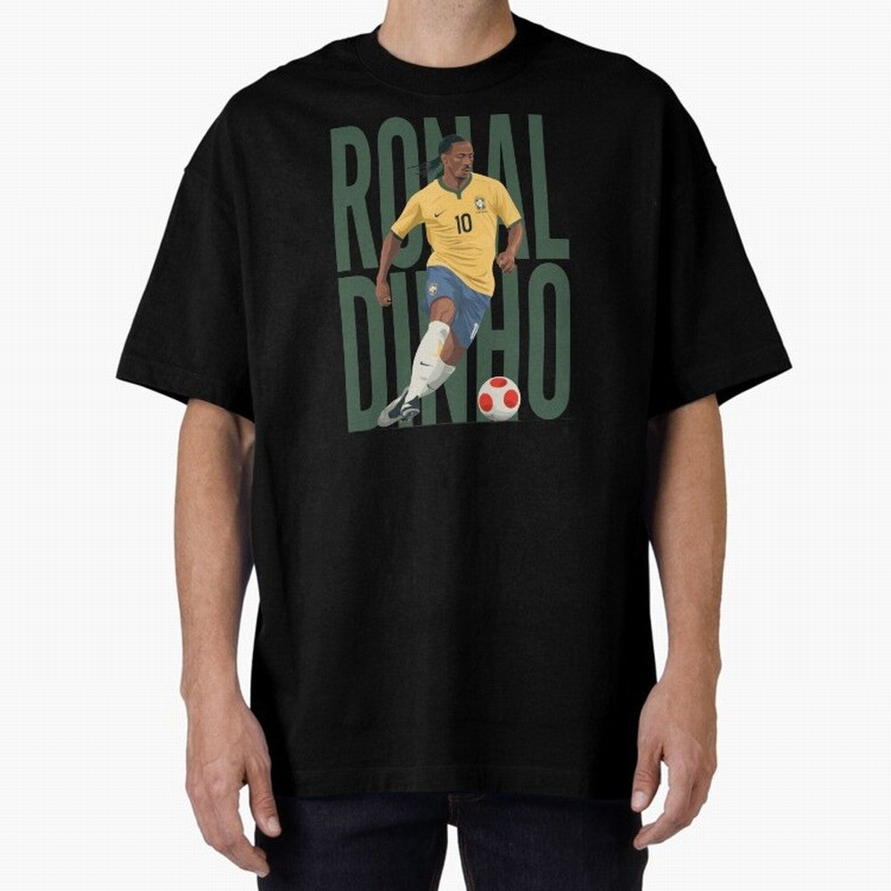 Ronaldinho Gaucho in action Minimalist Graphic Oversized T-Shirt Celebrate the Magic of the FIFA World Cup 2026 Journey through Cristiano Ronaldo Highlights, England and Germany Pride, Retro Football Energy, Iconic Rivalries, Trophy Chase Drama and