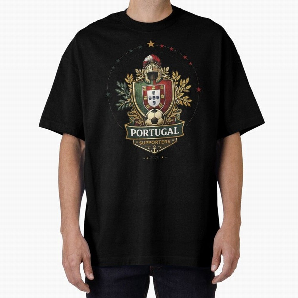 Portugal 2026 Football Crest ¨C Portuguese Soccer Supporters Pride Design Oversized T-Shirt Share FIFA World Cup 2026 USA Canada Mexico Filled with Haaland and Mbappe, Argentina and Brazil Energy, Football Festival Excitement, Trophy Ambitions,