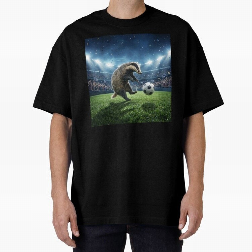Dynamic Badger Plays Soccer Like Ronaldo Oversized T-Shirt Represent the Passion of FIFA World Cup 2026 Group Stage Built around CR7 and Messi, Netherlands Energy, Football History, Final Match Energy, Crowd Noise and Once in a Lifetime Moments;