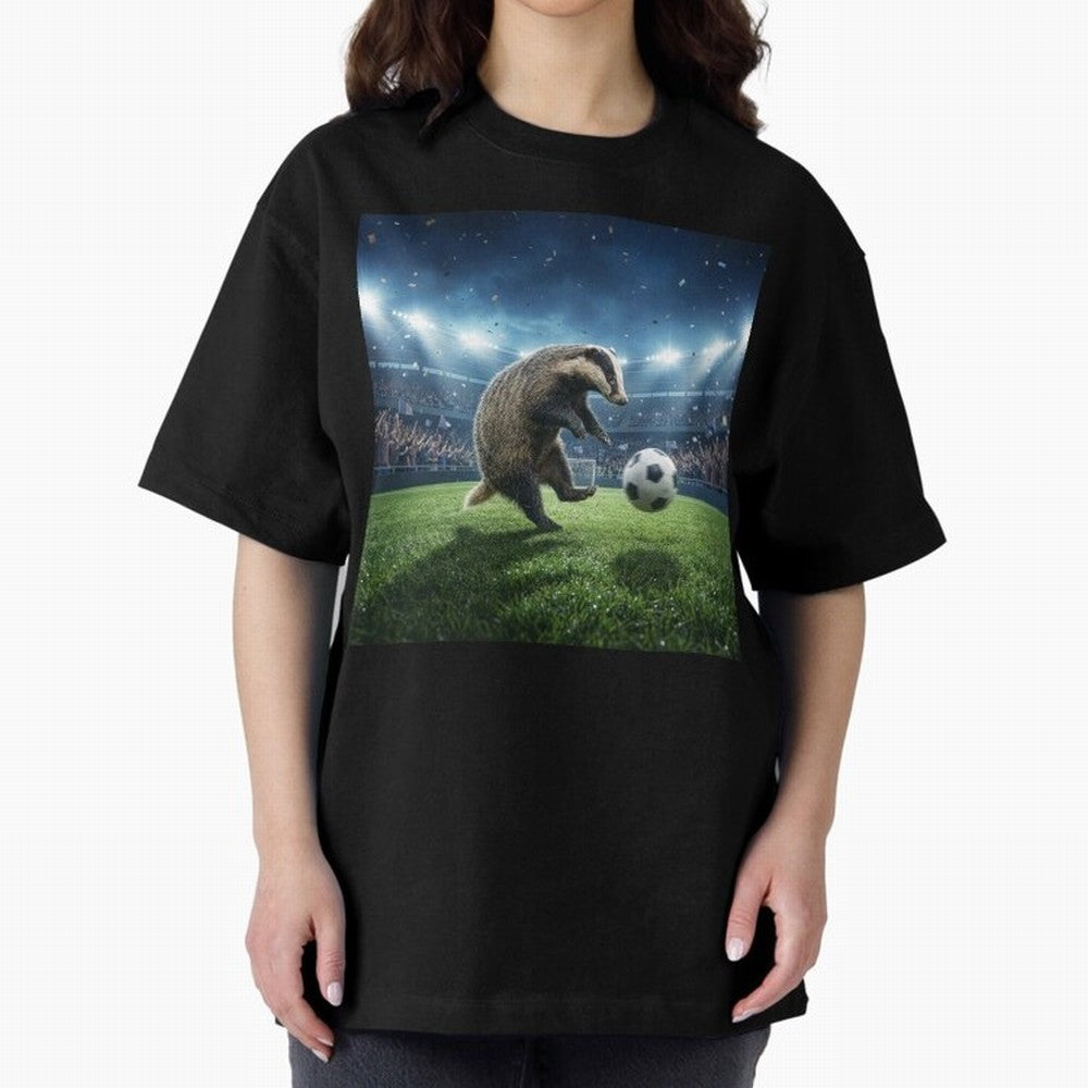 Dynamic Badger Plays Soccer Like Ronaldo Oversized T-Shirt Represent the Passion of FIFA World Cup 2026 Group Stage Built around CR7 and Messi, Netherlands Energy, Football History, Final Match Energy, Crowd Noise and Once in a Lifetime Moments;