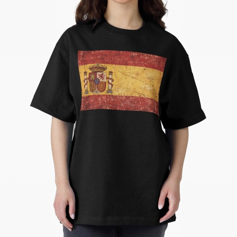Vintage Distressed Spanish Flag Oversized T-Shirt Celebrate Supporters United by FIFA World Cup 2026 Group Stage for Fans of Cristiano Ronaldo and Argentina, France and Brazil, Bringing Football History, Final Match Energy, Crowd Noise and Once in
