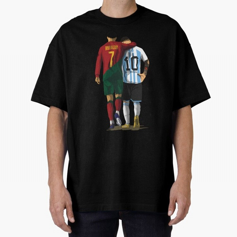Messi Ronaldo Chit Chat Illustration Oversized T-Shirt Bring Trophy Dreams to FIFA World Cup 2026 USA Canada Mexico for Fans of Mbappe and Germany, Bringing Champion Mindset, Group Stage Buzz, Knockout Tension and Passionate Fan Culture; Perfect