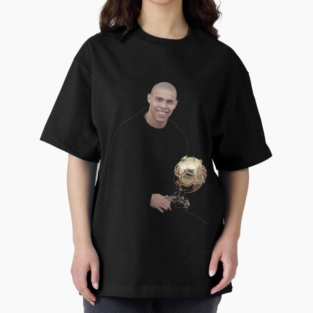 Ronaldo Iconic Ballon d¡¯Or Football Art Oversized T-Shirt Remember Iconic Moments from Match Day Hype around FIFA World Cup 2026, Messi, CR7 and Mbappe, Portugal, Global Supporter Spirit, Legendary Goals, National Colors and Tournament