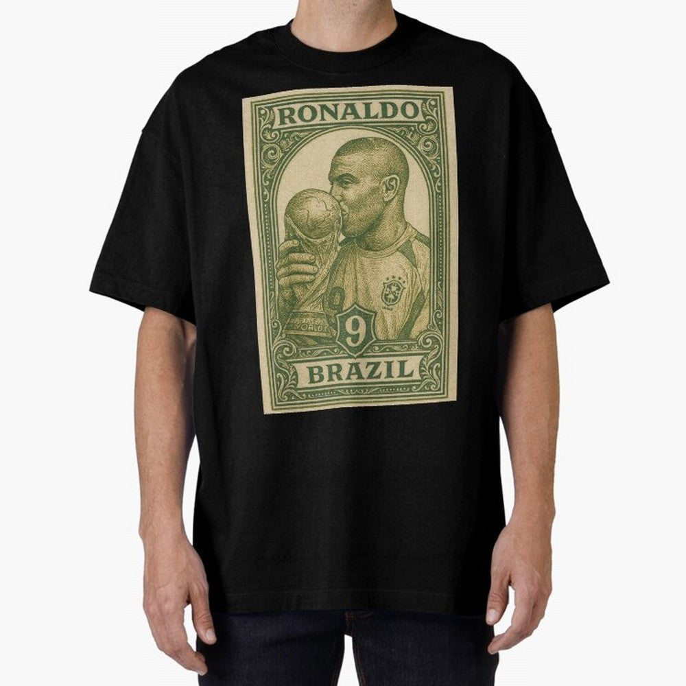 Vintage Brazilian Ronaldo Fenomeno R9 Football Legend Stamp Illustration ¨C Retro Soccer World Cup Art Print Oversized T-Shirt Turn Up for the FIFA World Cup 2026 Journey through Cristiano Ronaldo Highlights, Germany Pride, Game Day Rituals,