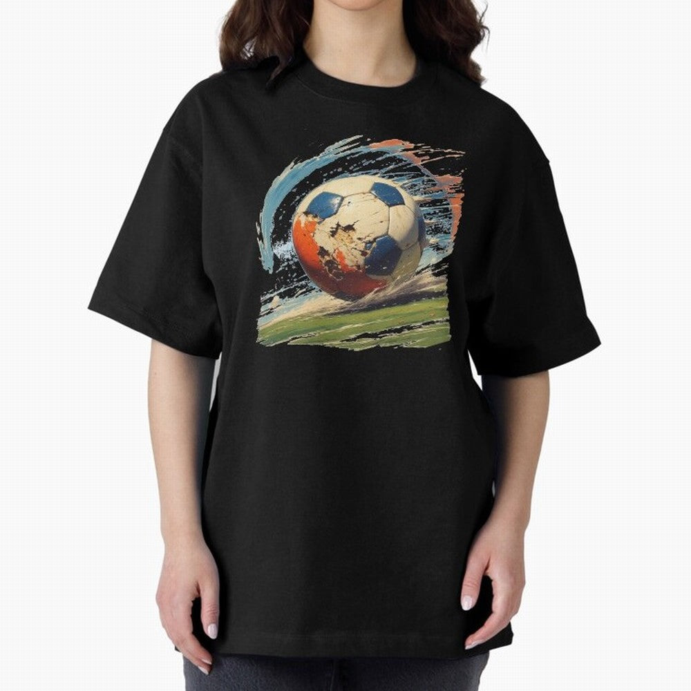 Soccer Ball in Fight Oversized T-Shirt Celebrate National Team Dreams in FIFA World Cup 2026 Group Stage Spirit, with Netherlands, CR7 and Messi, Supporter Pride, Iconic Celebrations, Legendary Names and Global Match Day Energy; Built for