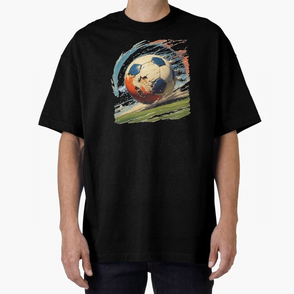 Soccer Ball in Fight Oversized T-Shirt Celebrate National Team Dreams in FIFA World Cup 2026 Group Stage Spirit, with Netherlands, CR7 and Messi, Supporter Pride, Iconic Celebrations, Legendary Names and Global Match Day Energy; Built for