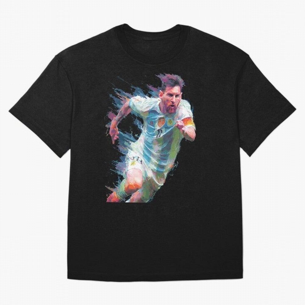 Messi in action Graphic Paint poster design Oversized T-Shirt Bring Retro Soccer Energy to Global Football Passion for FIFA World Cup 2026, with Neymar, Haaland and Cristiano Ronaldo, Spain and Netherlands, Retro Football Energy, Iconic Rivalries,