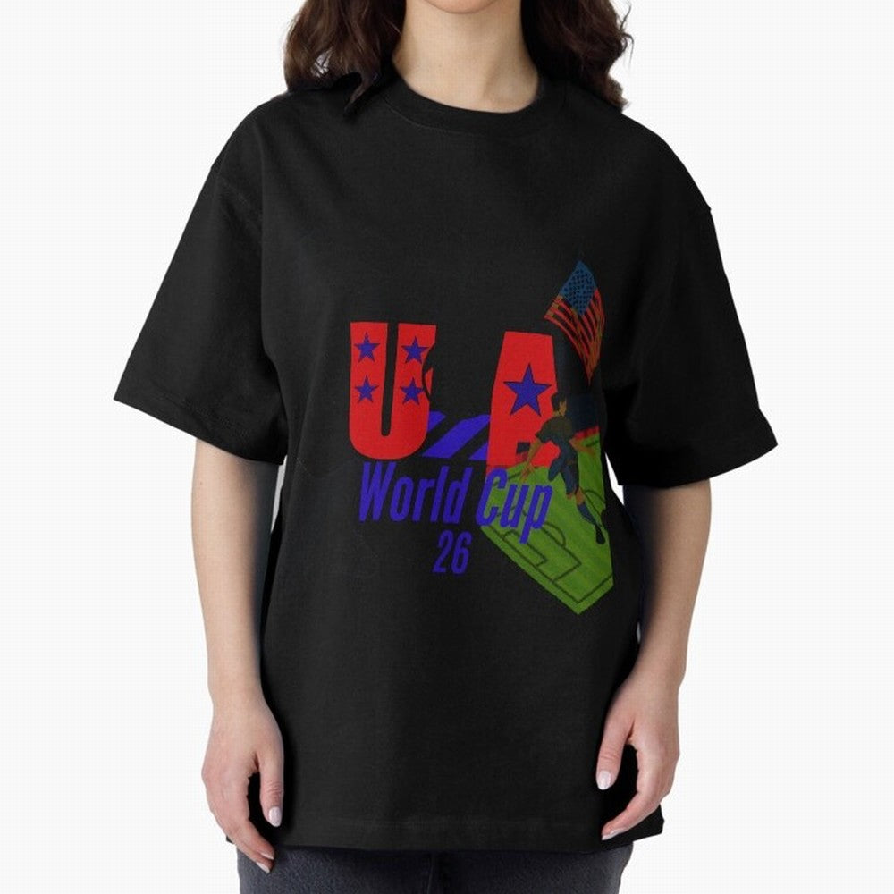 usa world cup 26 Oversized T-Shirt Upgrade FIFA World Cup 2026 USA Canada Mexico Centered on Messi, CR7 and Mbappe, Spain Energy, Retro Football Energy, Iconic Rivalries, Trophy Chase Drama and Stadium Atmosphere; Perfect for People Who Love
