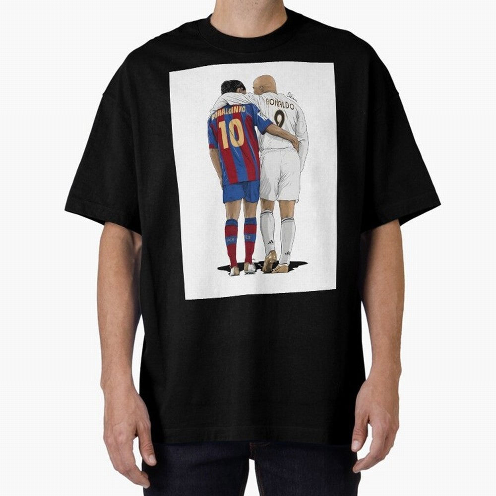 Ronaldinho & Ronaldo R9 Classic Football Legend - La Liga Derby Oversized T-Shirt Celebrate the Stars of Match Day Hype around FIFA World Cup 2026 USA Canada Mexico, Neymar, Haaland and Cristiano Ronaldo, Brazil, Portugal and Argentina,