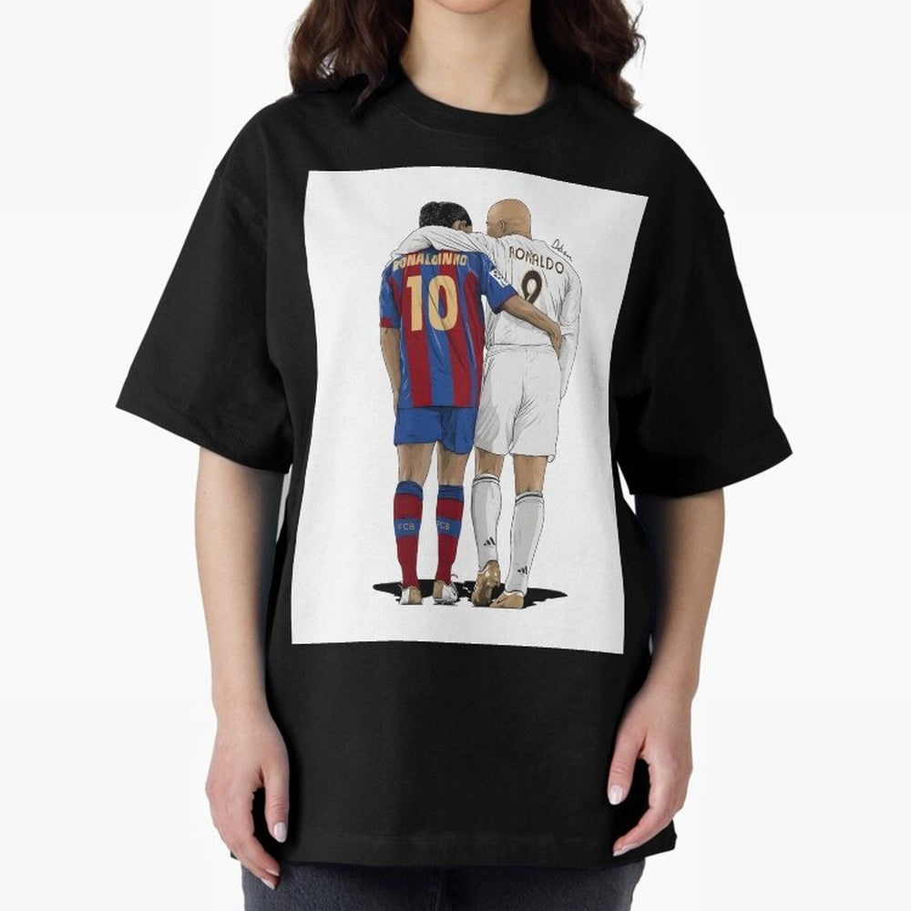 Ronaldinho & Ronaldo R9 Classic Football Legend - La Liga Derby Oversized T-Shirt Celebrate the Stars of Match Day Hype around FIFA World Cup 2026 USA Canada Mexico, Neymar, Haaland and Cristiano Ronaldo, Brazil, Portugal and Argentina,