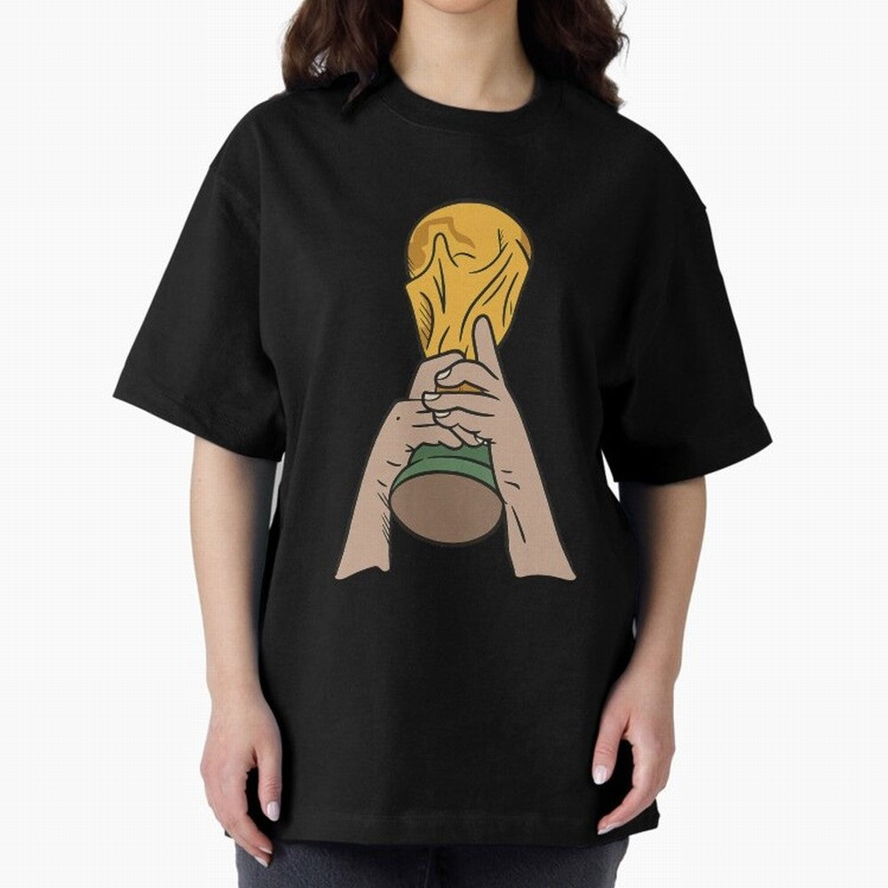 Trophy Oversized T-Shirt Honor the Football Icons of FIFA World Cup 2026 Group Stage Spirit, Featuring Spain and Netherlands, Messi, Neymar and Mbappe, Football Passion, Legendary Performances, Festival Vibes and Supporter Community; Ideal for