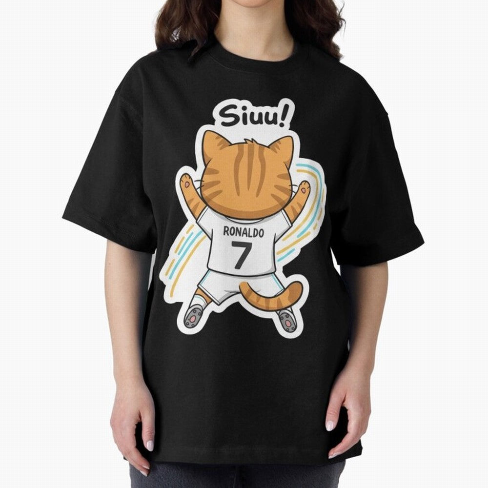 Kitten - Funny Siuuu Celebration Cat Meme | Ronaldo Oversized T-Shirt Capture FIFA World Cup 2026 USA Canada Mexico Highlighting Haaland and Mbappe, Portugal Energy, Supporter Pride, Iconic Celebrations, Legendary Names and Global Match Day Energy;