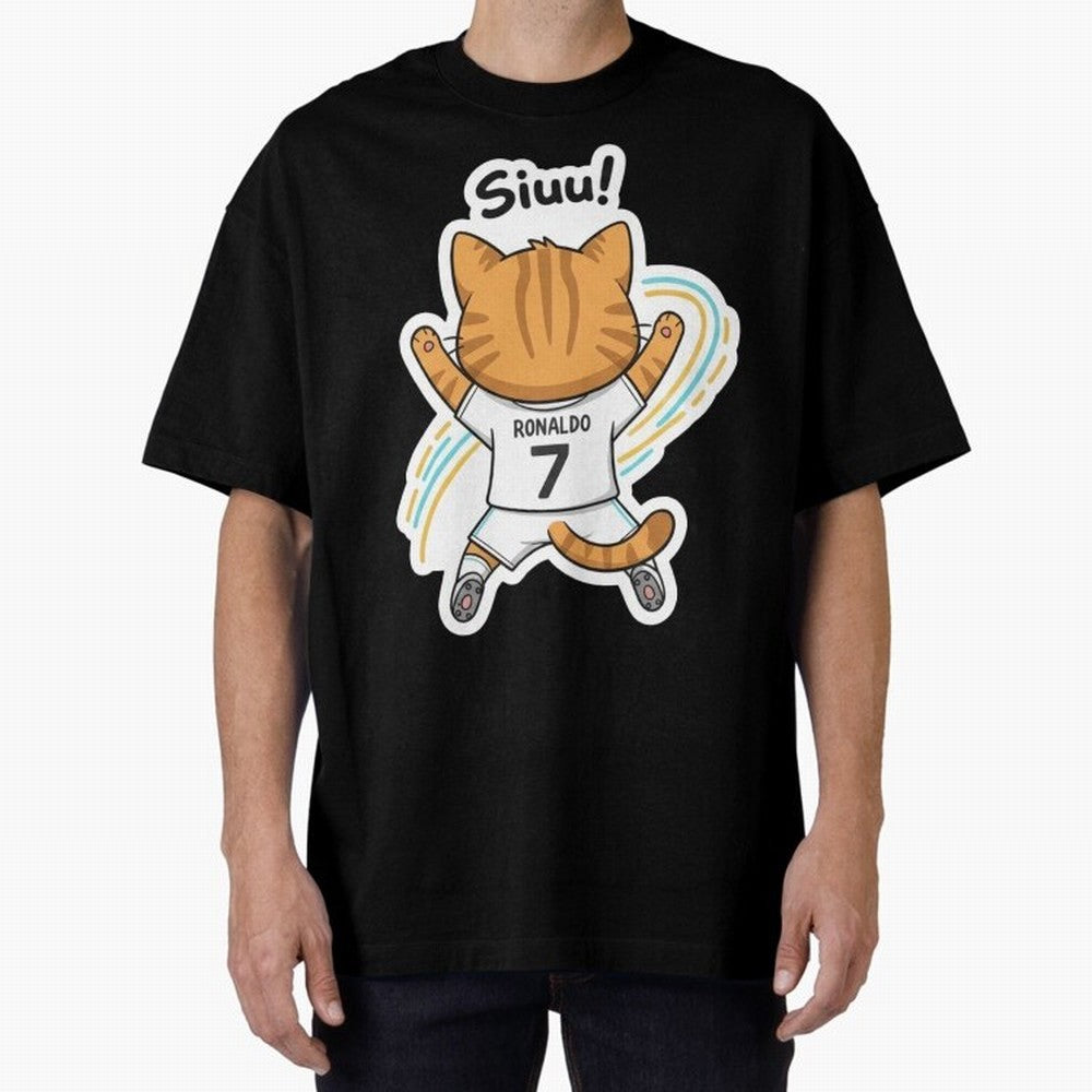 Kitten - Funny Siuuu Celebration Cat Meme | Ronaldo Oversized T-Shirt Capture FIFA World Cup 2026 USA Canada Mexico Highlighting Haaland and Mbappe, Portugal Energy, Supporter Pride, Iconic Celebrations, Legendary Names and Global Match Day Energy;