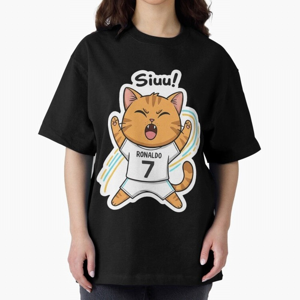 Kitten - Funny Siuuu Celebration Cat Meme | Ronaldo Oversized T-Shirt Back Your Heroes with Match Day Hype around FIFA World Cup 2026, Neymar, Haaland and Cristiano Ronaldo, Argentina, Sports Nostalgia, International Competition, Famous Players and