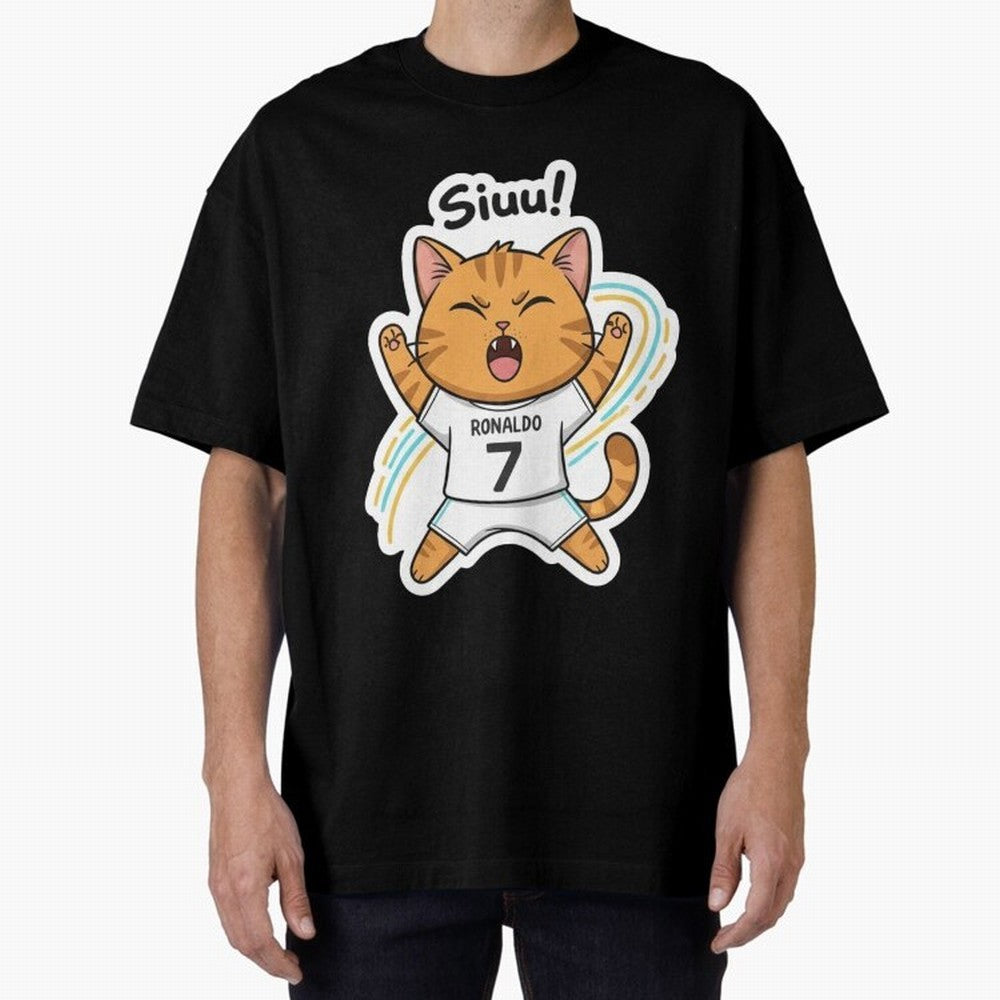 Kitten - Funny Siuuu Celebration Cat Meme | Ronaldo Oversized T-Shirt Back Your Heroes with Match Day Hype around FIFA World Cup 2026, Neymar, Haaland and Cristiano Ronaldo, Argentina, Sports Nostalgia, International Competition, Famous Players and