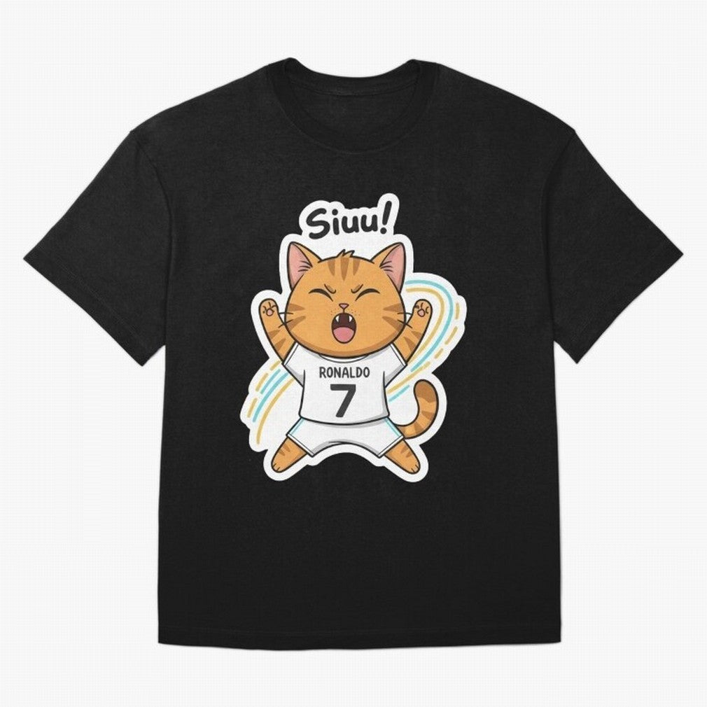 Kitten - Funny Siuuu Celebration Cat Meme | Ronaldo Oversized T-Shirt Back Your Heroes with Match Day Hype around FIFA World Cup 2026, Neymar, Haaland and Cristiano Ronaldo, Argentina, Sports Nostalgia, International Competition, Famous Players and