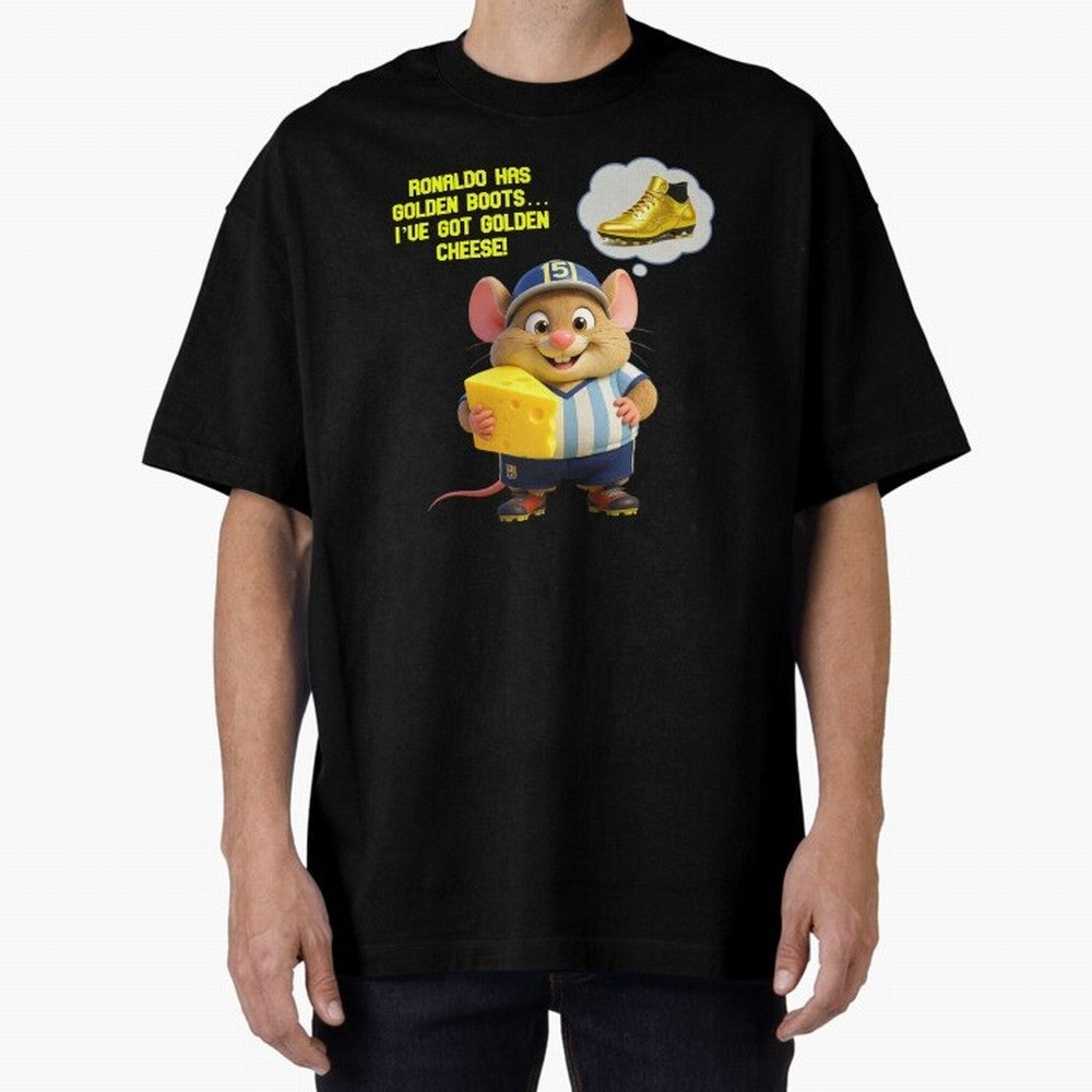 Zippy¡¯s Golden Cheese vs Ronaldo Oversized T-Shirt Keep Football History Alive during Global Football Passion for FIFA World Cup 2026, Inspired by Cristiano Ronaldo, Haaland and CR7, Argentina and Brazil, Tournament Hype, Historic Matchups, Family
