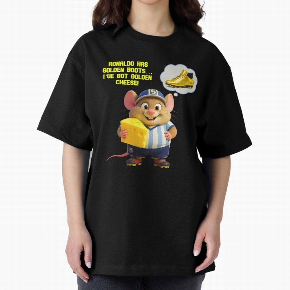Zippy¡¯s Golden Cheese vs Ronaldo Oversized T-Shirt Keep Football History Alive during Global Football Passion for FIFA World Cup 2026, Inspired by Cristiano Ronaldo, Haaland and CR7, Argentina and Brazil, Tournament Hype, Historic Matchups, Family