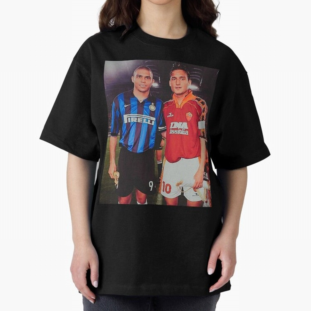 Clash of Class. Francesco Totti and Ronaldo Nazario sometime in the 90s. Oversized T-Shirt Feel FIFA World Cup 2026 Made for Messi, Neymar and Mbappe, England and Germany Energy, Fan Favorite Moments, National Team Passion, Big Match Drama and