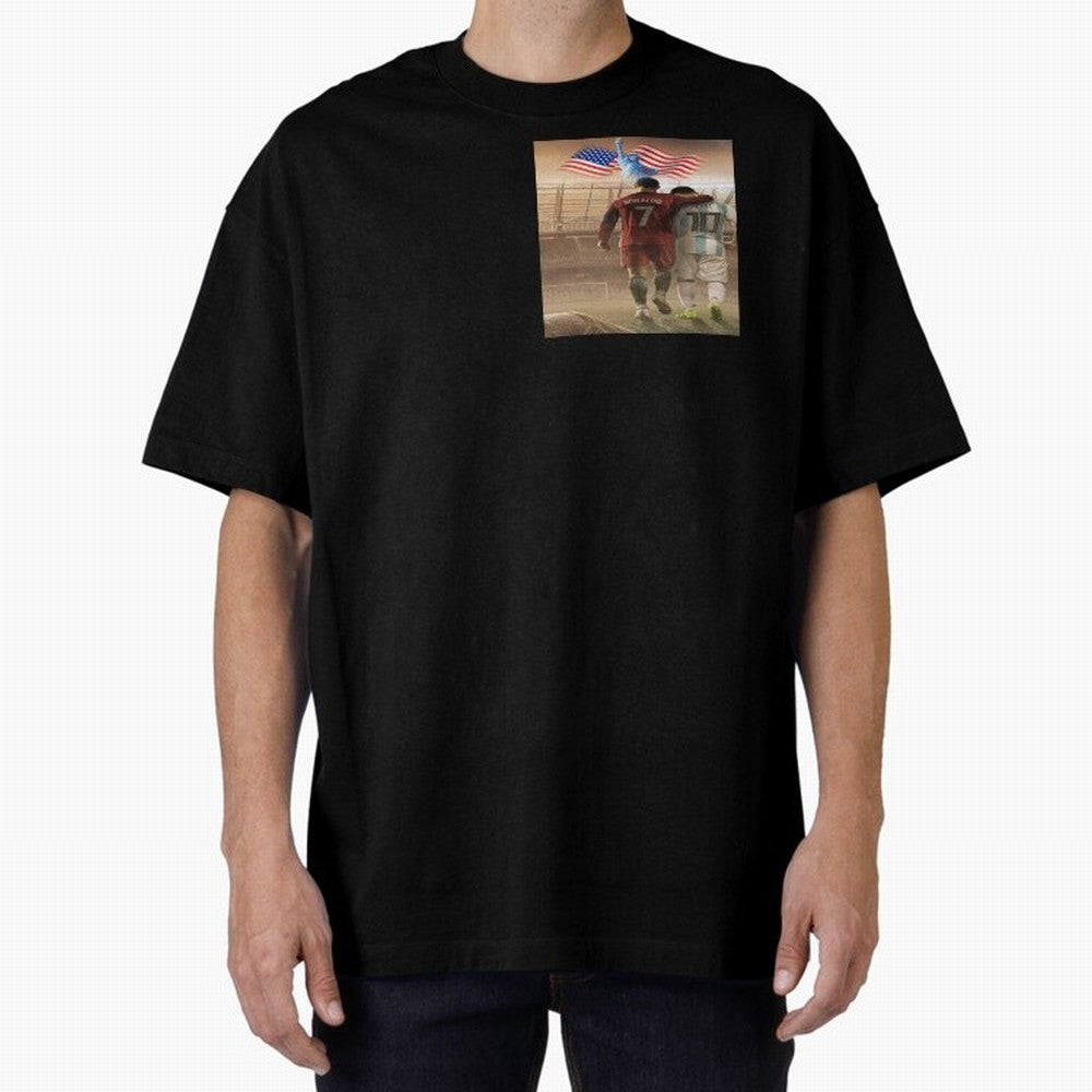 Ronaldo & messi 7_10 football USA sports top quality redbubble Oversized T-Shirt Make Your Look Match the FIFA World Cup 2026 USA Canada Mexico Journey through Messi and Cristiano Ronaldo Highlights, England and Germany Pride, Championship Spirit,