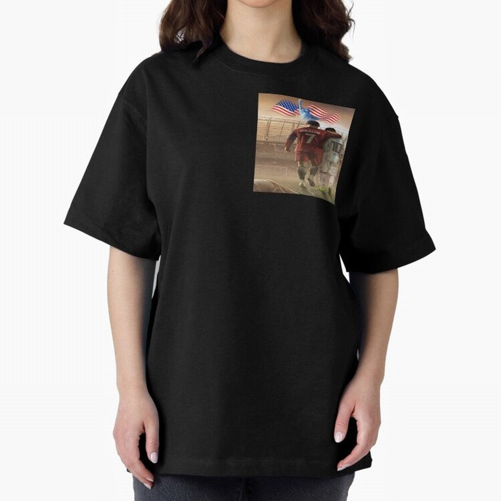 Ronaldo & messi 7_10 football USA sports top quality redbubble Oversized T-Shirt Make Your Look Match the FIFA World Cup 2026 USA Canada Mexico Journey through Messi and Cristiano Ronaldo Highlights, England and Germany Pride, Championship Spirit,