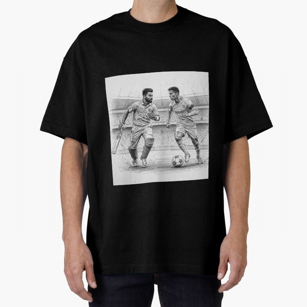 Virat and Ronaldo Oversized T-Shirt Bring Match Day Fire to FIFA World Cup 2026 Group Stage Spirit, Built around Spain, Neymar, Match Day Excitement, Supporter Culture, Golden Goals and Global Football Passion; Perfect for People Who Love