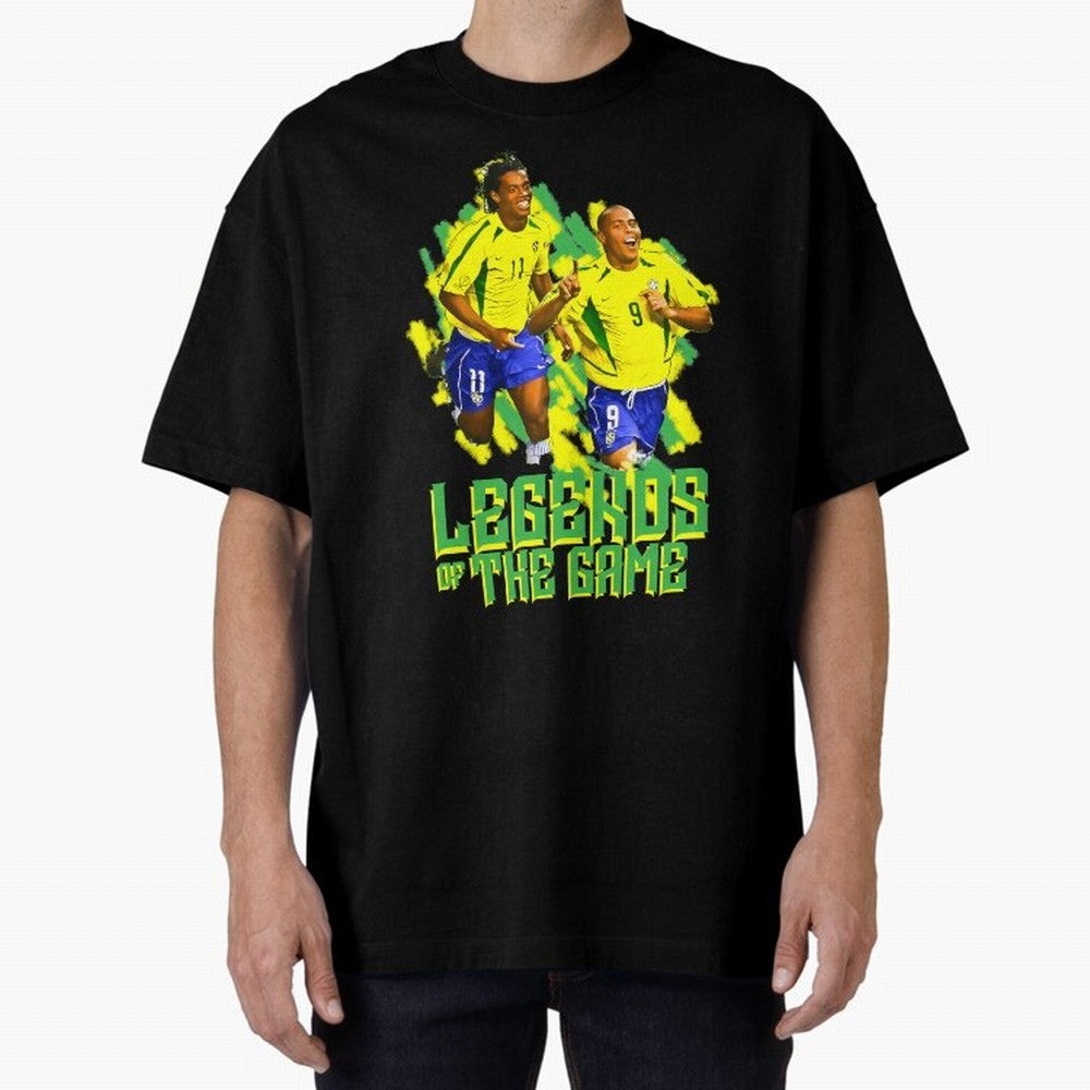 Ronaldinho and ronaldo brazil football print Oversized T-Shirt Celebrate Fan Culture around FIFA World Cup 2026 USA Canada Mexico Connected to Mbappe and Neymar, Argentina and Brazil Energy, Classic Soccer Heritage, Championship Pressure, Fan