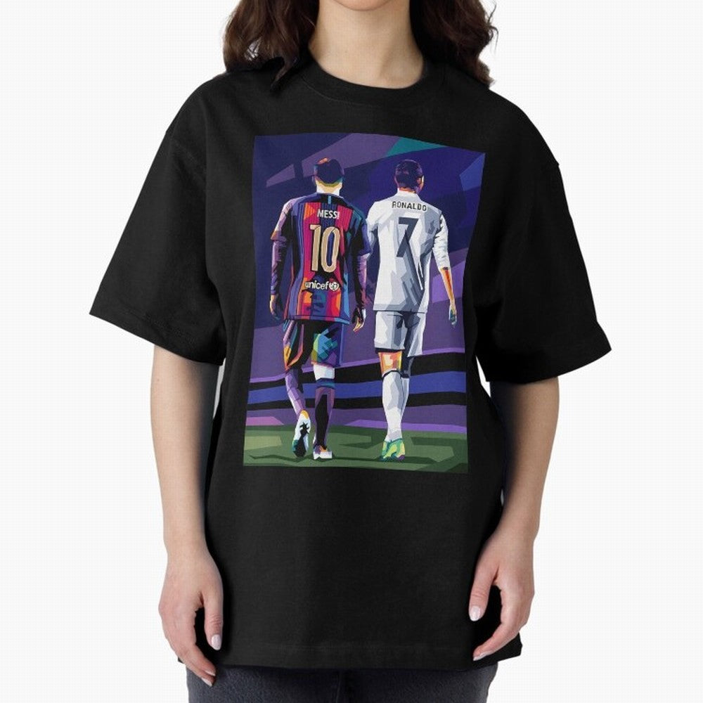Ronaldo And Messi Oversized T-Shirt Make Every Match About FIFA World Cup 2026 USA Canada Mexico for Fans of Messi, Neymar and Mbappe and Spain, Bringing Football History, Final Match Energy, Crowd Noise and Once in a Lifetime Moments; Perfect for
