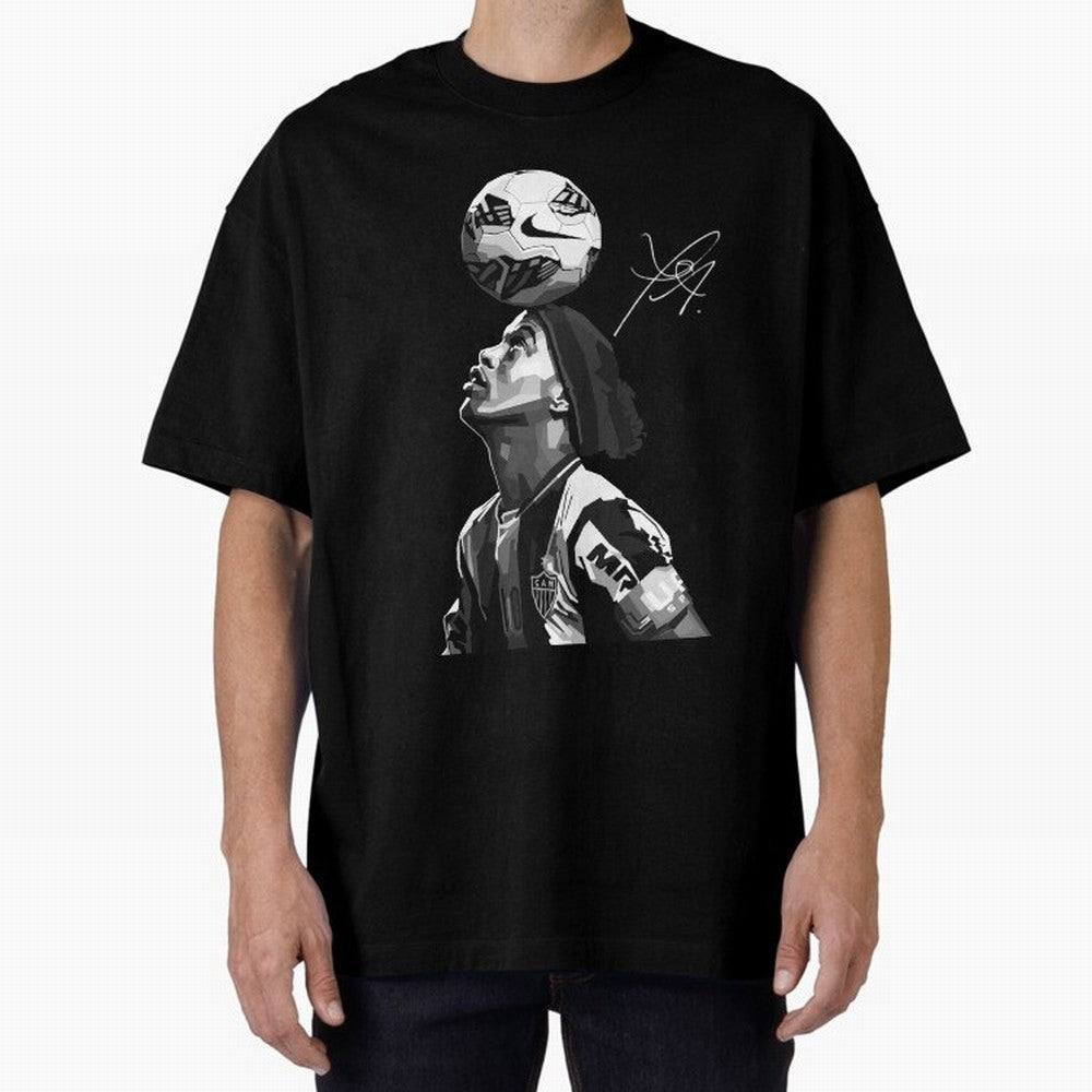 Ronaldinho Black and White Oversized T-Shirt Wear the Spirit of the FIFA World Cup 2026 USA Canada Mexico Journey through CR7 Highlights, Argentina and Brazil Pride, Stadium Chants, National Pride, Trophy Dreams and Unforgettable Football Memories;