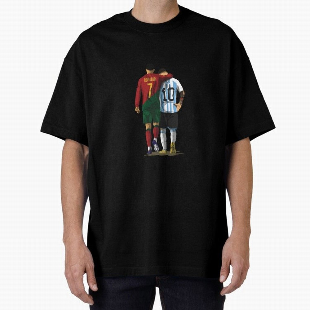 Messi Ronaldo Chit Chat Illustration Classic Oversized T-Shirt Join FIFA World Cup 2026 Built around CR7, Argentina and Brazil Energy, Champion Mindset, Group Stage Buzz, Knockout Tension and Passionate Fan Culture; Great for Supporters Who Love
