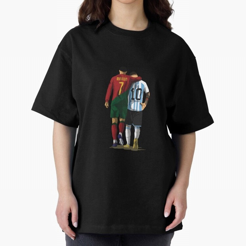 Messi Ronaldo Chit Chat Illustration Classic Oversized T-Shirt Join FIFA World Cup 2026 Built around CR7, Argentina and Brazil Energy, Champion Mindset, Group Stage Buzz, Knockout Tension and Passionate Fan Culture; Great for Supporters Who Love