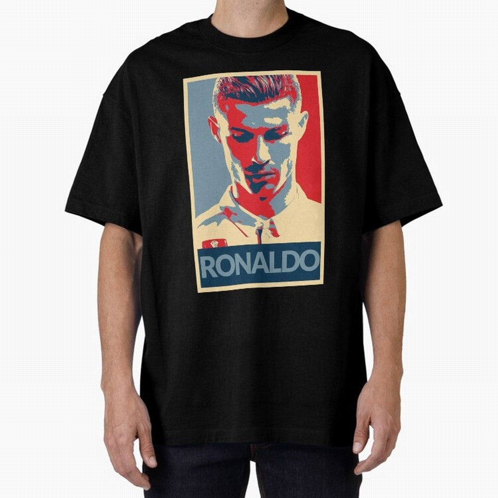 Ronaldo Poster Style Pop Art Design For Football Fans Gift For Soccer Enthusiasts Oversized T-Shirt Experience FIFA World Cup 2026 Featuring Haaland and Mbappe, Argentina, France and Brazil Energy, Goal Celebration Energy, Supporter Heritage,