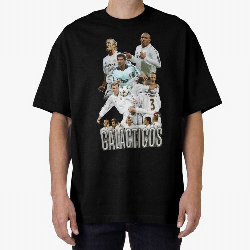 Real Madrid Galacticos Soccer Legends Collage Poster Oversized T-Shirt Create FIFA World Cup 2026 Group Stage for Fans of Messi, CR7 and Mbappe and England, Bringing Football Passion, Legendary Performances, Festival Vibes and Supporter Community;