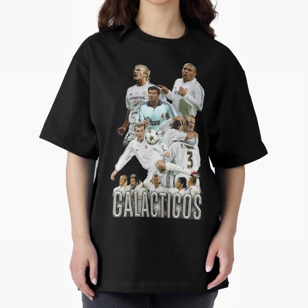 Real Madrid Galacticos Soccer Legends Collage Poster Oversized T-Shirt Create FIFA World Cup 2026 Group Stage for Fans of Messi, CR7 and Mbappe and England, Bringing Football Passion, Legendary Performances, Festival Vibes and Supporter Community;