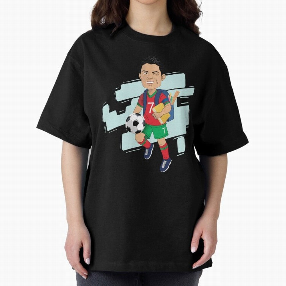 BACK TO SCHOOL - CARICATURE - CHRISTIANO - RONALDO Oversized T-Shirt Make Every Match About Global Football Passion for FIFA World Cup 2026 USA Canada Mexico, Driven by Messi, Neymar and Mbappe, Brazil, Tournament Hype, Historic Matchups, Family