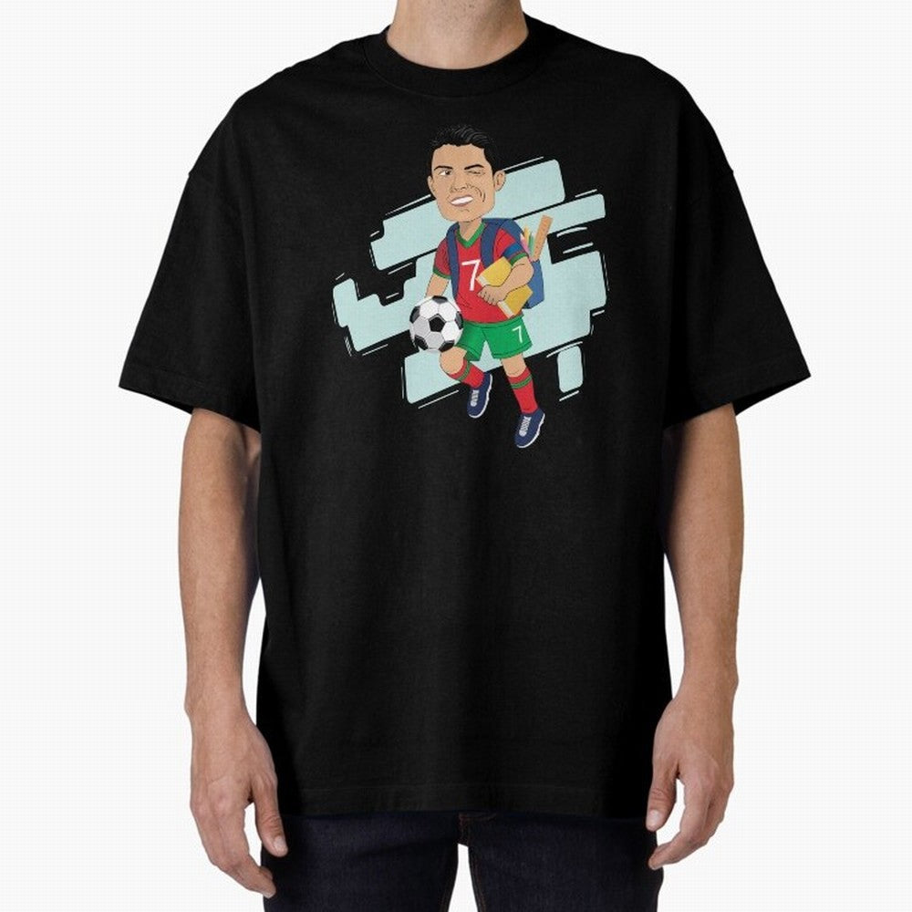 BACK TO SCHOOL - CARICATURE - CHRISTIANO - RONALDO Oversized T-Shirt Make Every Match About Global Football Passion for FIFA World Cup 2026 USA Canada Mexico, Driven by Messi, Neymar and Mbappe, Brazil, Tournament Hype, Historic Matchups, Family