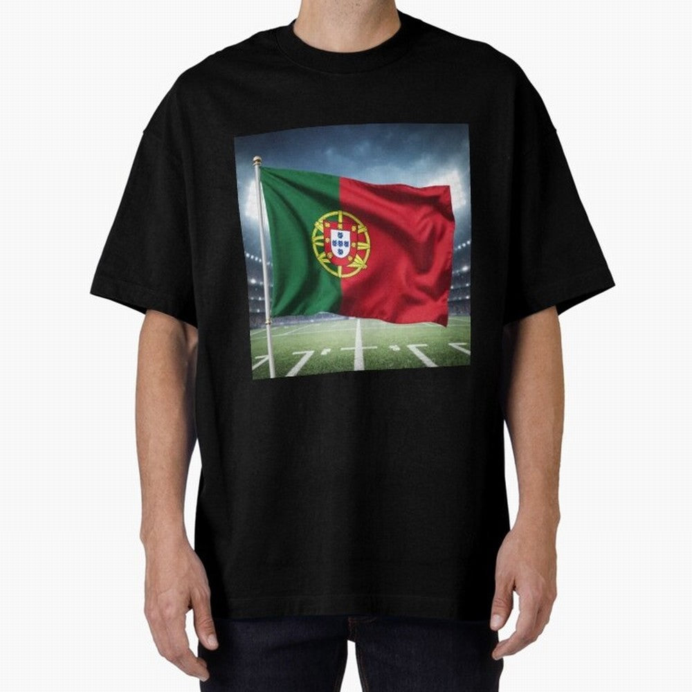 Portugal Flag 3D Football Design ¨C Supporters Portugal Oversized T-Shirt Follow the Final Road of FIFA World Cup 2026 Highlighting Messi, Argentina, France and Brazil Energy, Sports Nostalgia, International Competition, Famous Players and