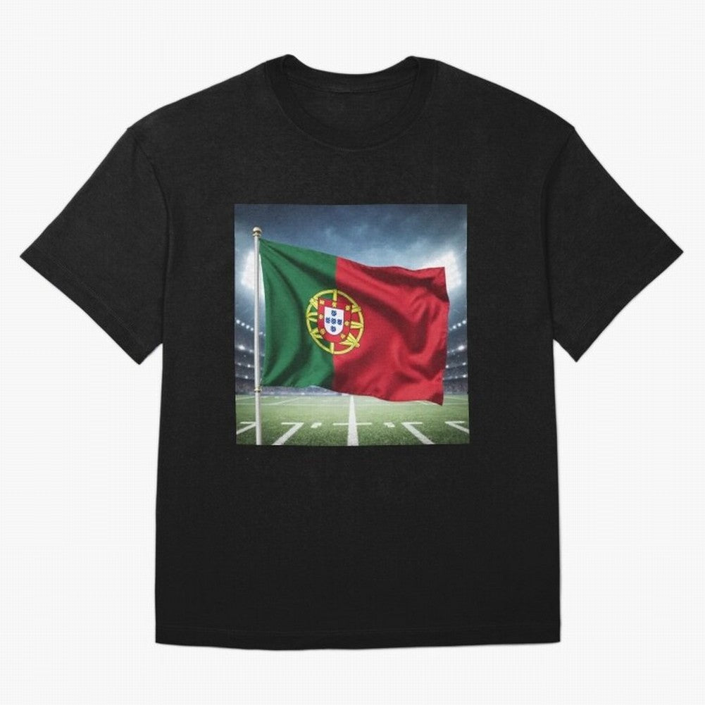 Portugal Flag 3D Football Design ¨C Supporters Portugal Oversized T-Shirt Follow the Final Road of FIFA World Cup 2026 Highlighting Messi, Argentina, France and Brazil Energy, Sports Nostalgia, International Competition, Famous Players and