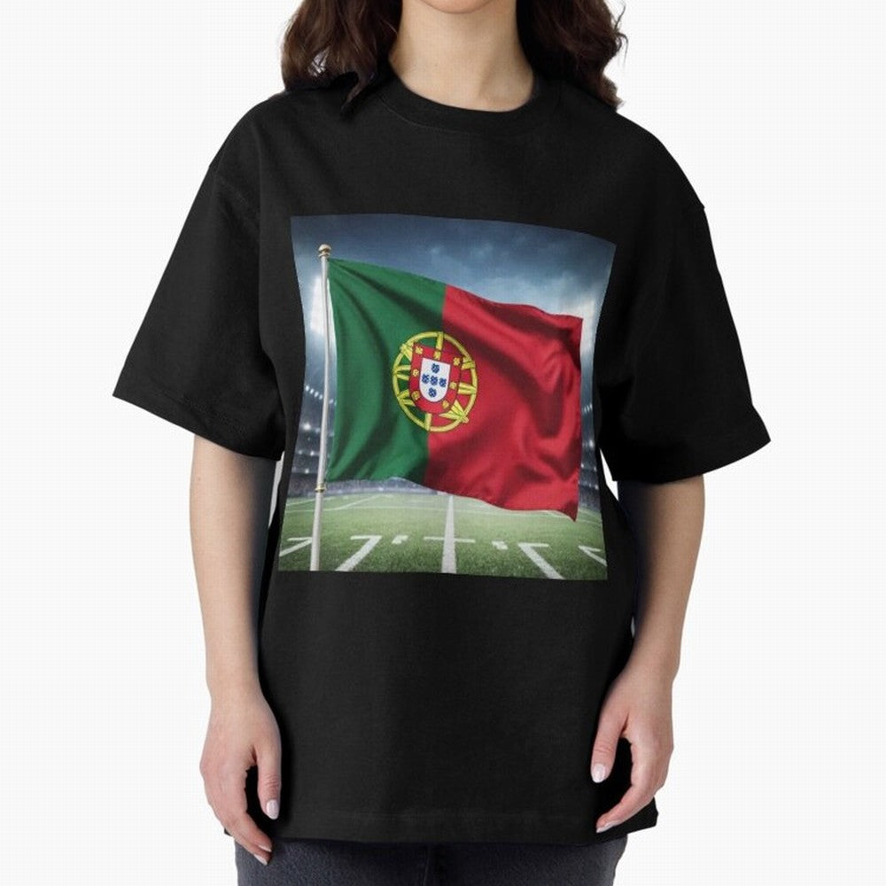 Portugal Flag 3D Football Design ¨C Supporters Portugal Oversized T-Shirt Follow the Final Road of FIFA World Cup 2026 Highlighting Messi, Argentina, France and Brazil Energy, Sports Nostalgia, International Competition, Famous Players and