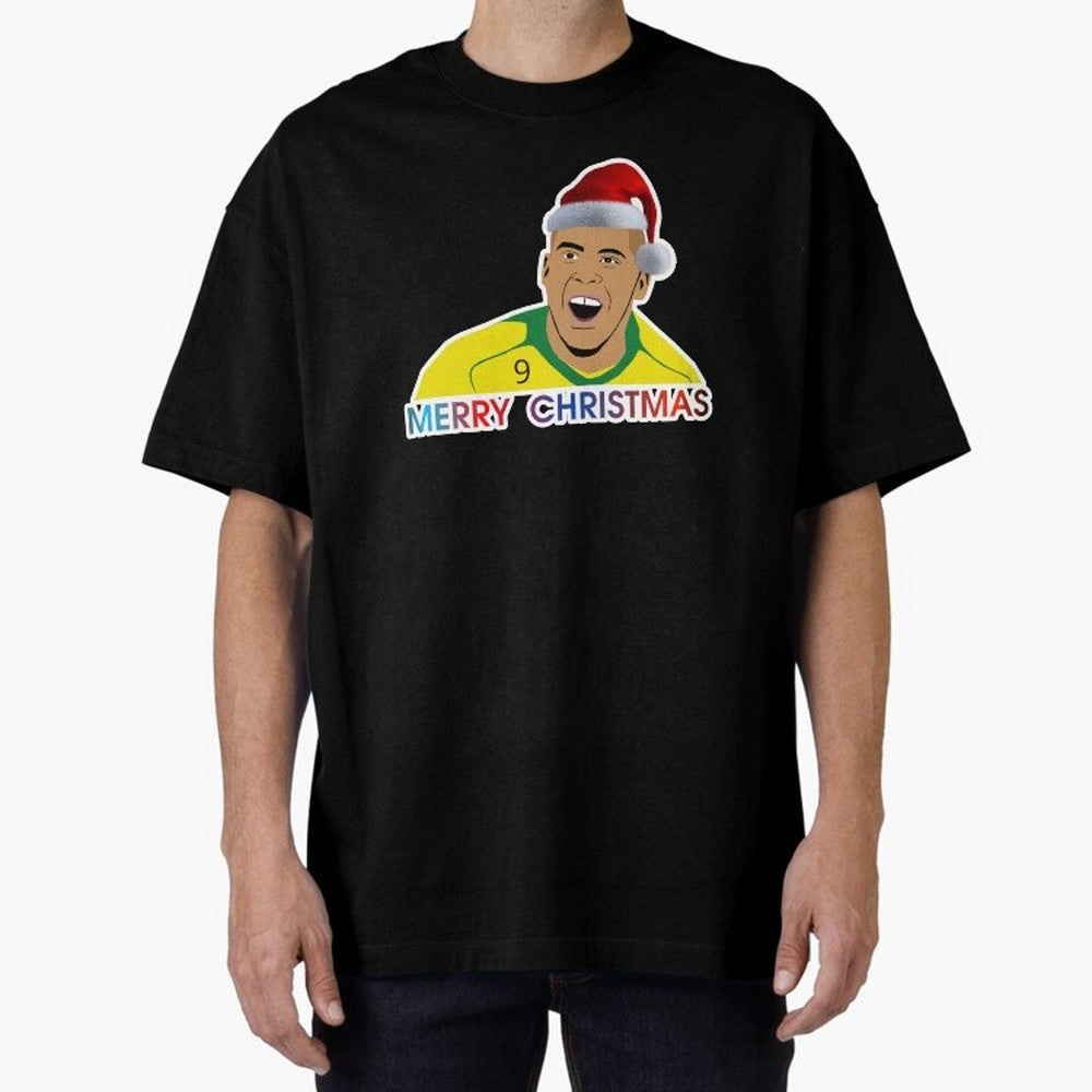 Ronaldo Christmas illustration Oversized T-Shirt Fuel FIFA World Cup 2026 for Fans of Mbappe and Neymar and Spain and Netherlands, Bringing Championship Spirit, Famous Goals, Roaring Crowds and International Football Unity; Perfect for Fans,