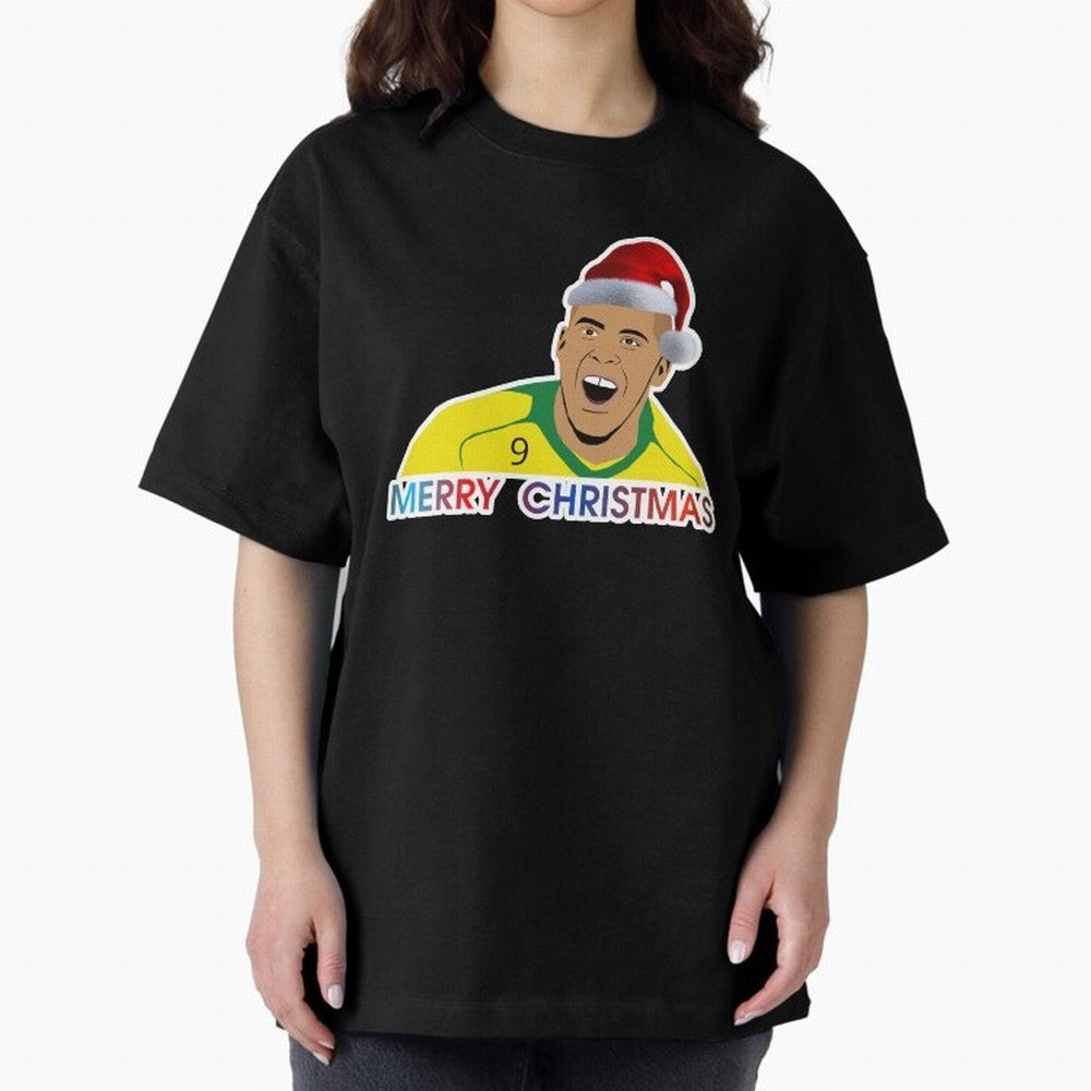 Ronaldo Christmas illustration Oversized T-Shirt Fuel FIFA World Cup 2026 for Fans of Mbappe and Neymar and Spain and Netherlands, Bringing Championship Spirit, Famous Goals, Roaring Crowds and International Football Unity; Perfect for Fans,